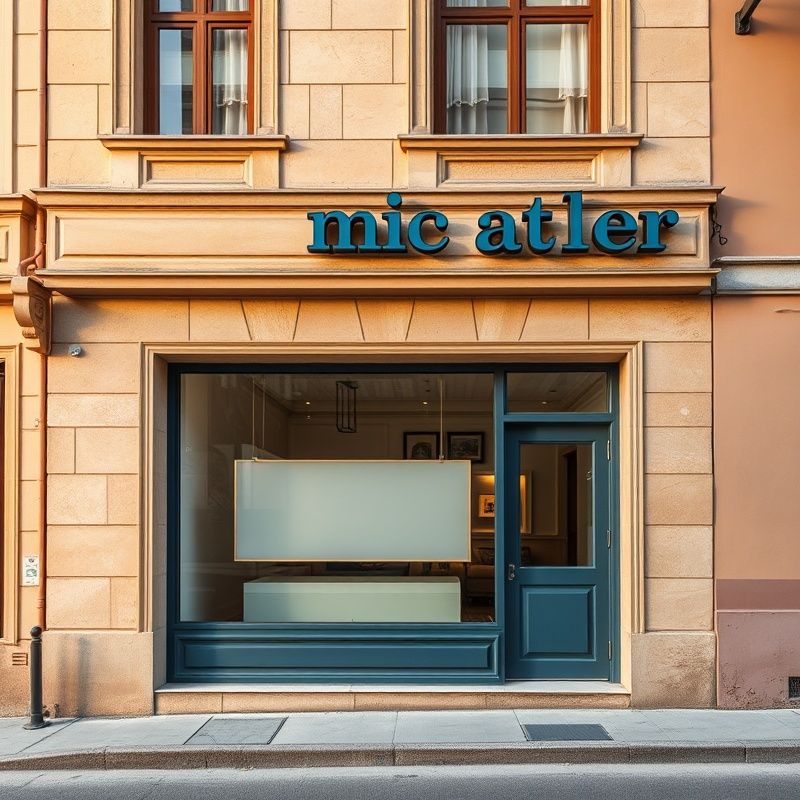 Fațadă clasică din Craiova cu firma discretă „Mic Atelier” în litere indigo